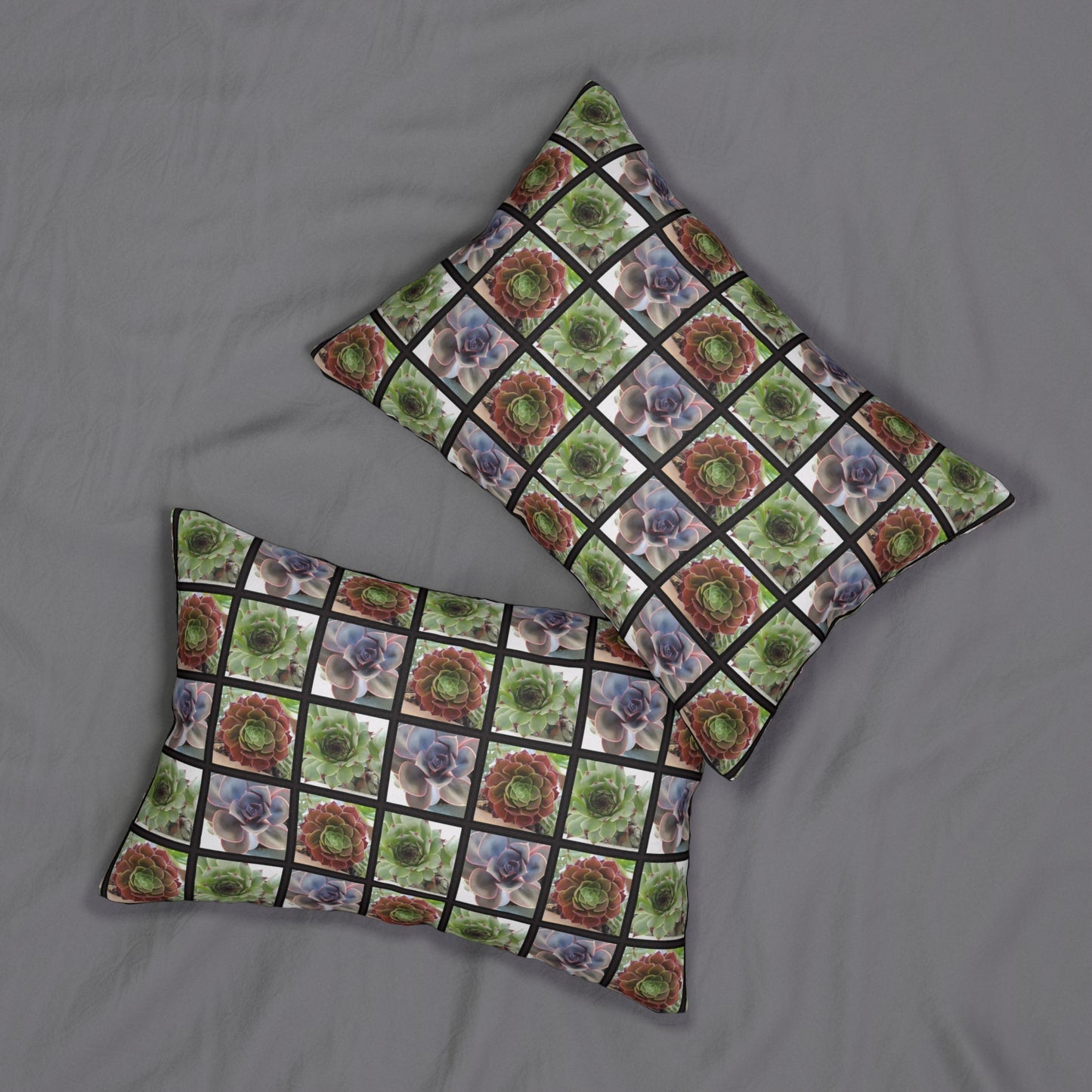 Succulent Photo Grid Lumbar Pillow – Botanical Plant Lover Cushion for Garden-Inspired or Nature Decor Homes