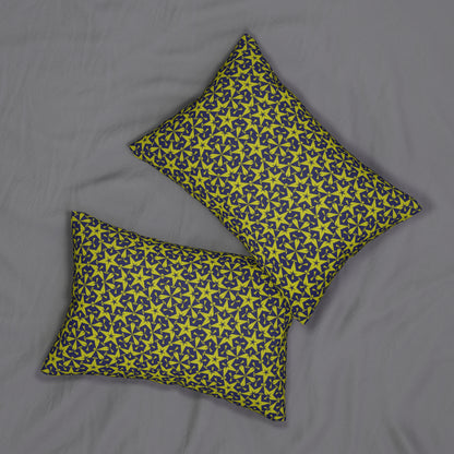 Celestial Star Pattern Lumbar Pillow – Bold Yellow & Navy Geometric Cushion for Modern or Boho Home Decor