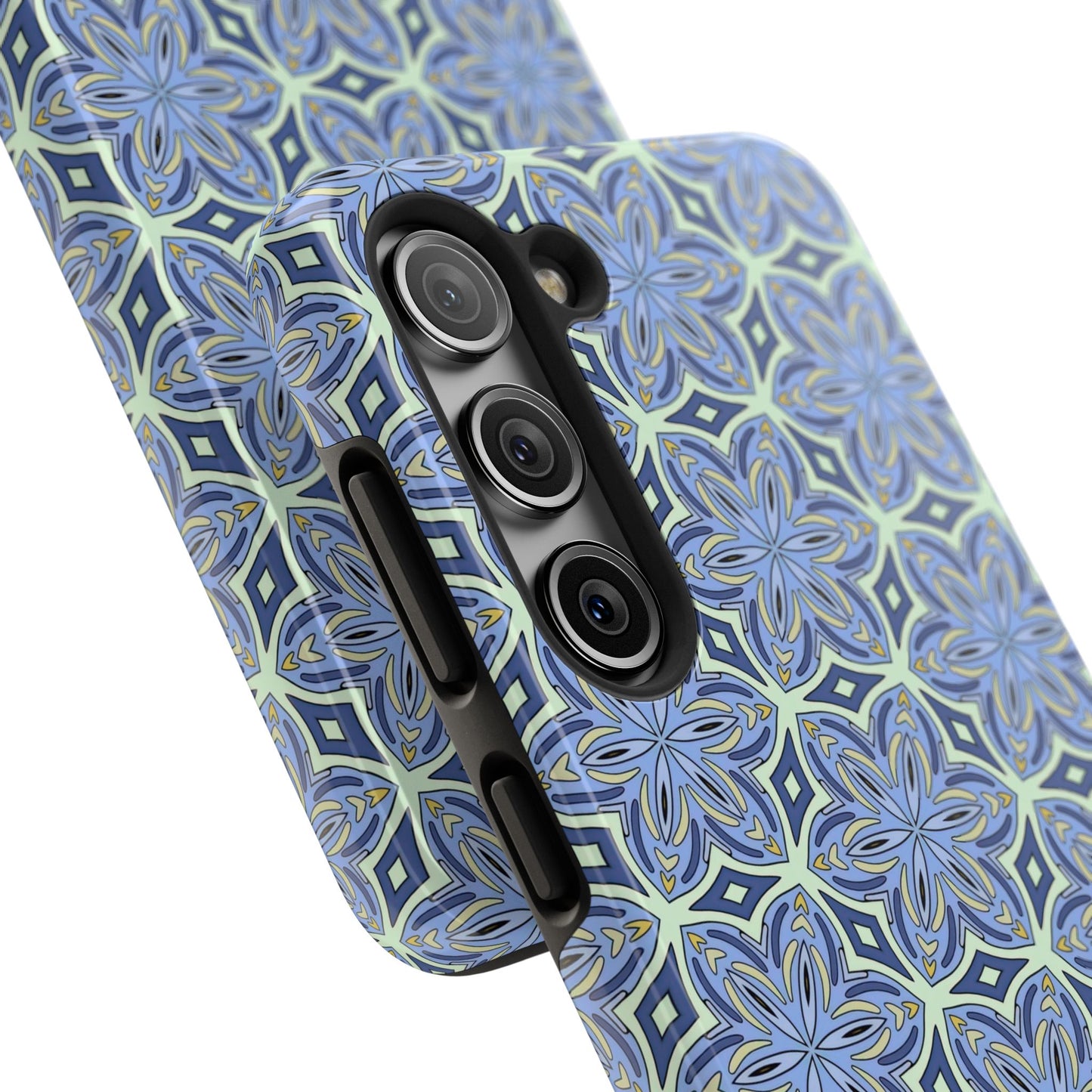 Pale Cornflower Blue and Yellow Phone Case – Geometric Floral Protective Cover for iPhone & Android Models