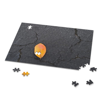 Orange Leaf on Black Concrete Puzzle – Moody Autumn Jigsaw for Minimalist Fall Decor and Nature Lovers