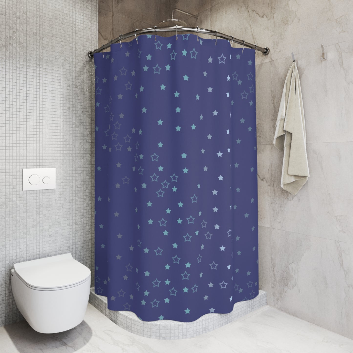 Blue Starfall Shower Curtain – Celestial Night Sky Bathroom Decor, Blue Star Galaxy-Inspired Curtain