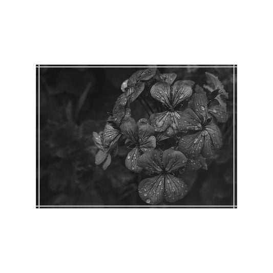 Geranium After a Light Rain Acrylic Block – Modern Moody Black and White Floral Botanical Home Decor Accent