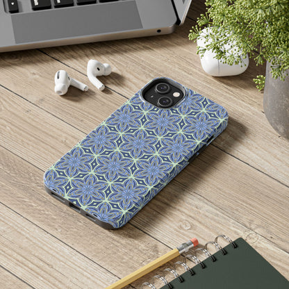 Pale Cornflower Blue and Yellow Phone Case – Geometric Floral Protective Cover for iPhone & Android Models