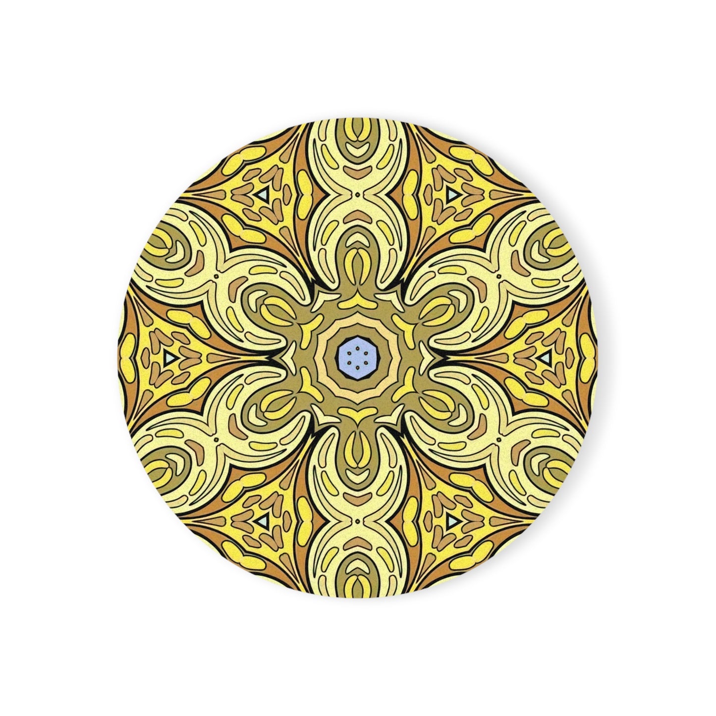 Retro Yellow Flowers Cork Coaster Set – Geometric Pattern Drink Coasters for Home Decor