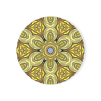 Retro Yellow Flowers Cork Coaster Set – Geometric Pattern Drink Coasters for Home Decor