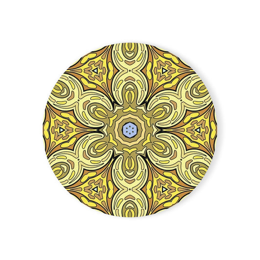 Retro Yellow Flowers Cork Coaster Set – Geometric Pattern Drink Coasters for Home Decor