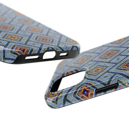 Blue Fusion Tiling Tough Case – Blue Geometric Phone Case, Modern Diamond Pattern Cover, Abstract Tile Design