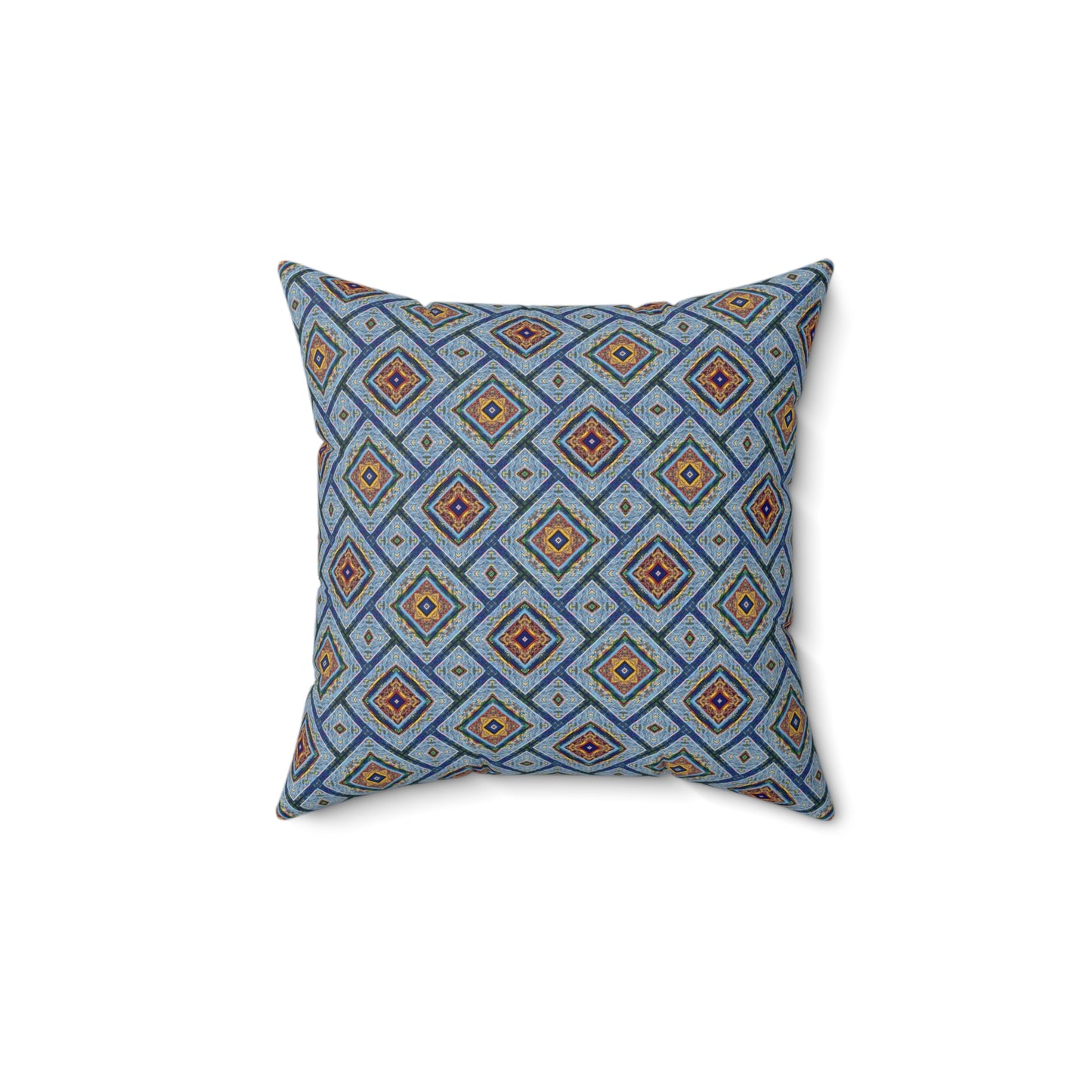 Blue Fusion Tiling Decorative Pillow – Blue Geometric Throw, Diamond Pattern Accent Pillow for Home Decor