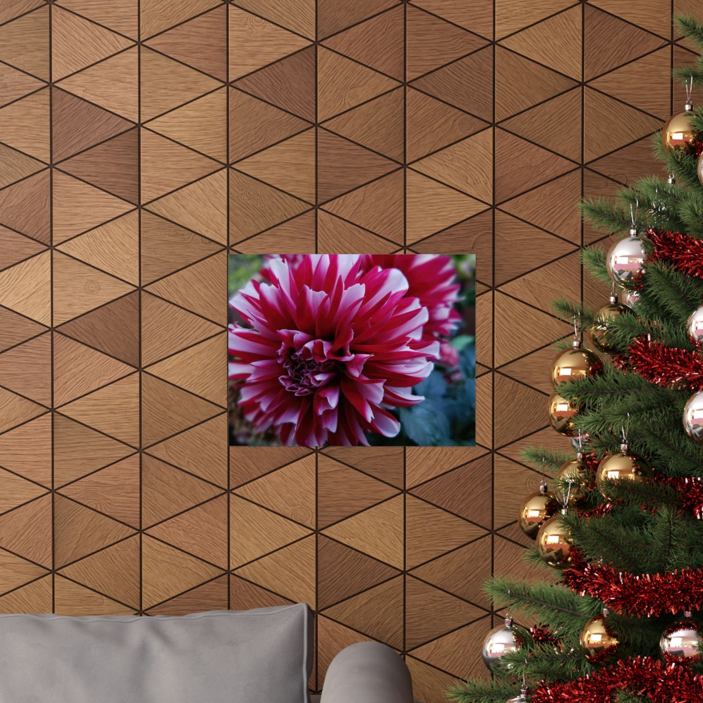 Red and White Dahlia Wall Poster – Botanical Floral Art Print, Cottagecore Summer Bloom Decor