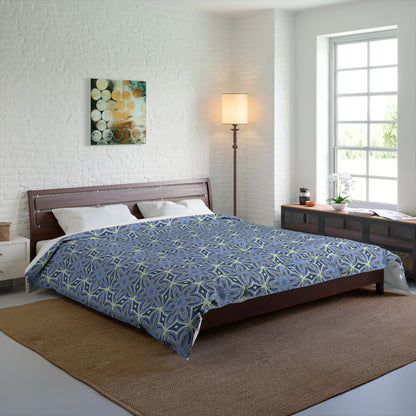 elegant botanical print bedding with cornflower hues