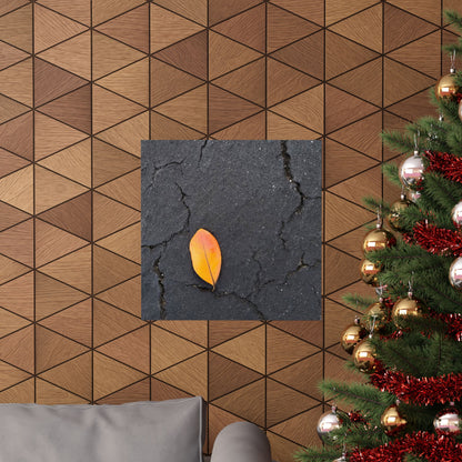 Orange Leaf Against Black Concrete Poster – Minimalist Nature Photography Wall Art