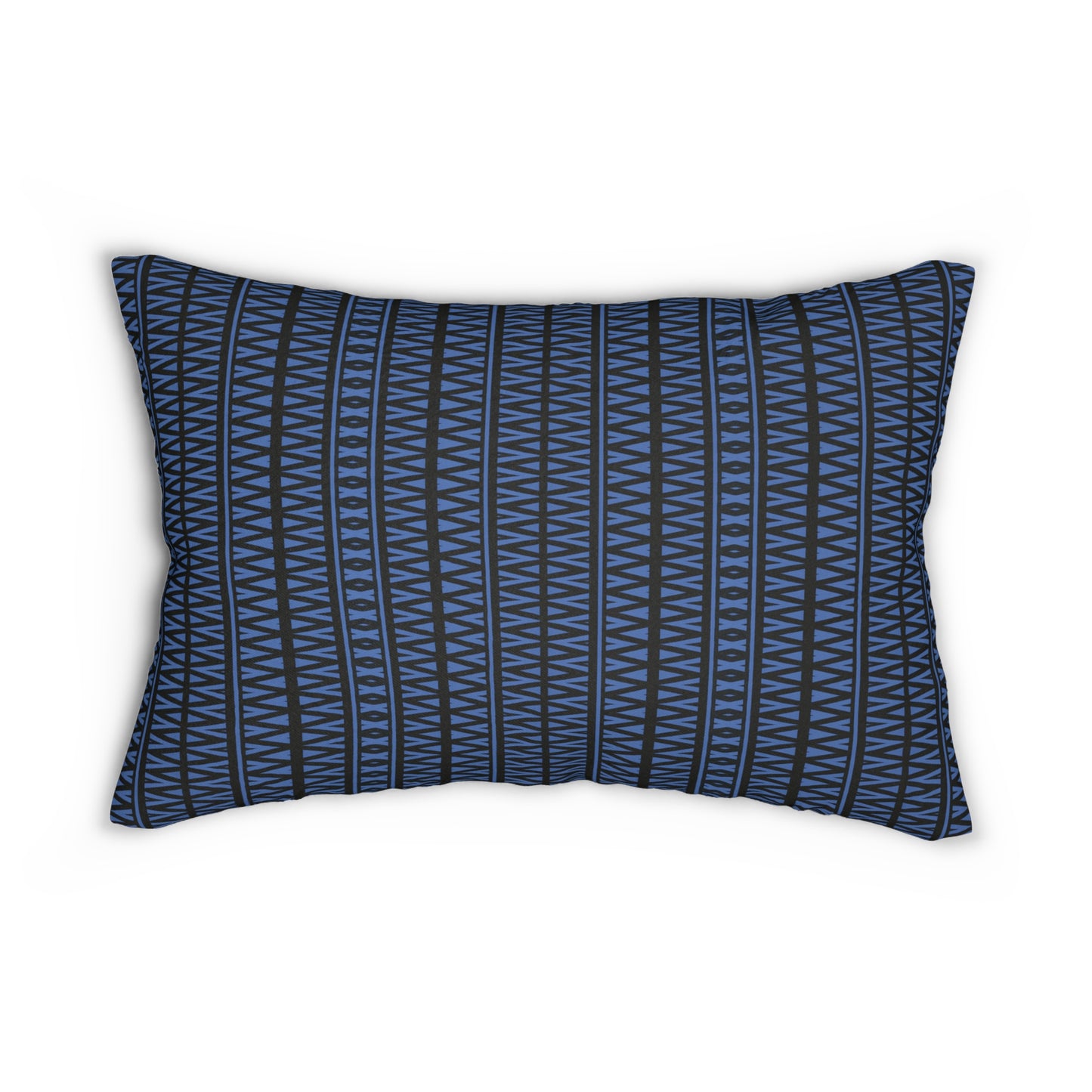 Black and Blue Tribal Triangle Lumbar Pillow – Bold Geometric Accent Pillow for Modern or Boho Home Decor
