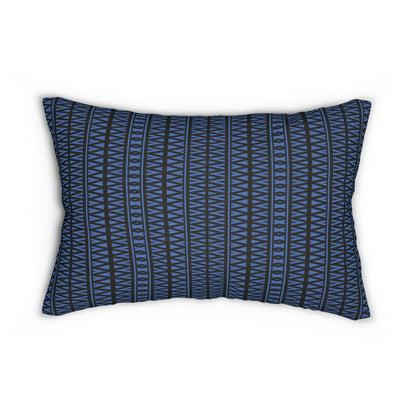 Black and Blue Tribal Triangle Lumbar Pillow – Bold Geometric Accent Pillow for Modern or Boho Home Decor