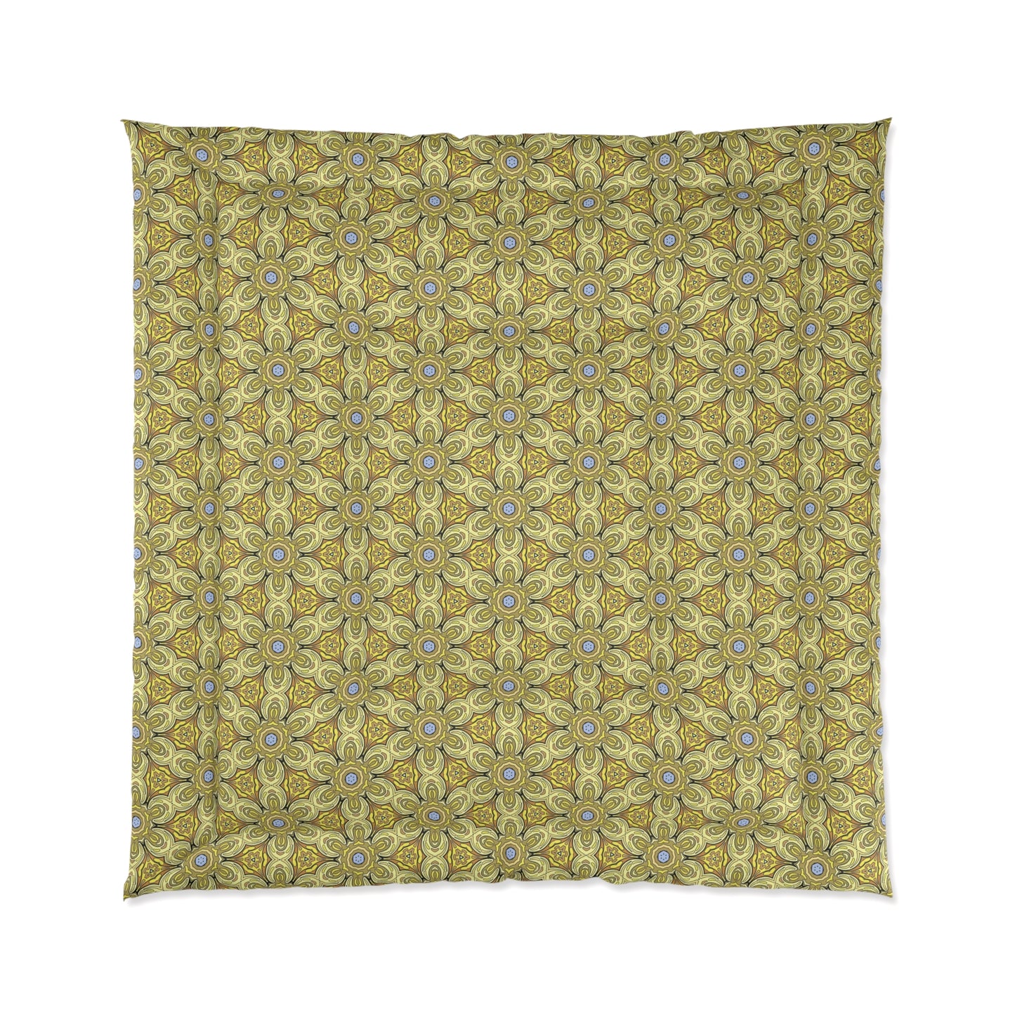 Retro Yellow Flowers Comforter – Geometric Floral Bedding for Modern & Boho Bedrooms