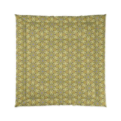 Retro Yellow Flowers Comforter – Geometric Floral Bedding for Modern & Boho Bedrooms