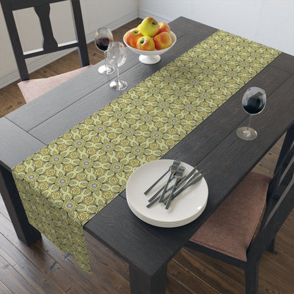 Retro Yellow Flowers Table Runner – Geometric Floral Dining Room & Kitchen Decor