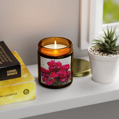 Bougainvillea Against White Stucco Wall Jar Candle – Mediterranean Floral Photo Candle for Elegant Home Decor