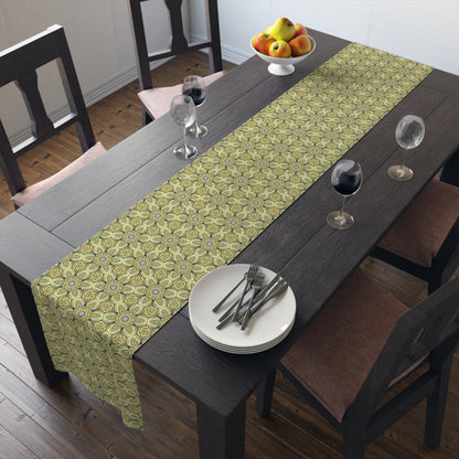 Retro Yellow Flowers Table Runner – Geometric Floral Dining Room & Kitchen Decor