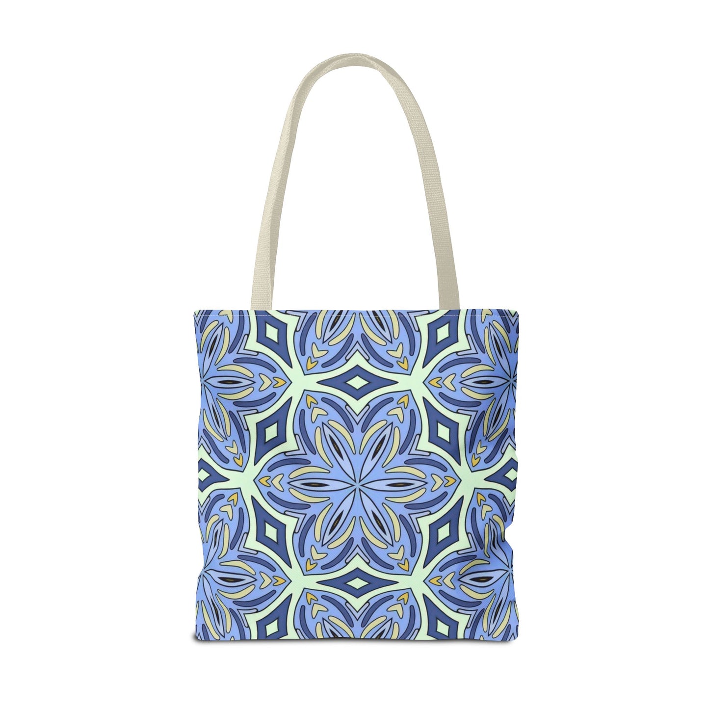 Pale Cornflower Blue and Yellow Tote Bag – Geometric Floral Pattern Reusable Shopping Bag for Everyday Use