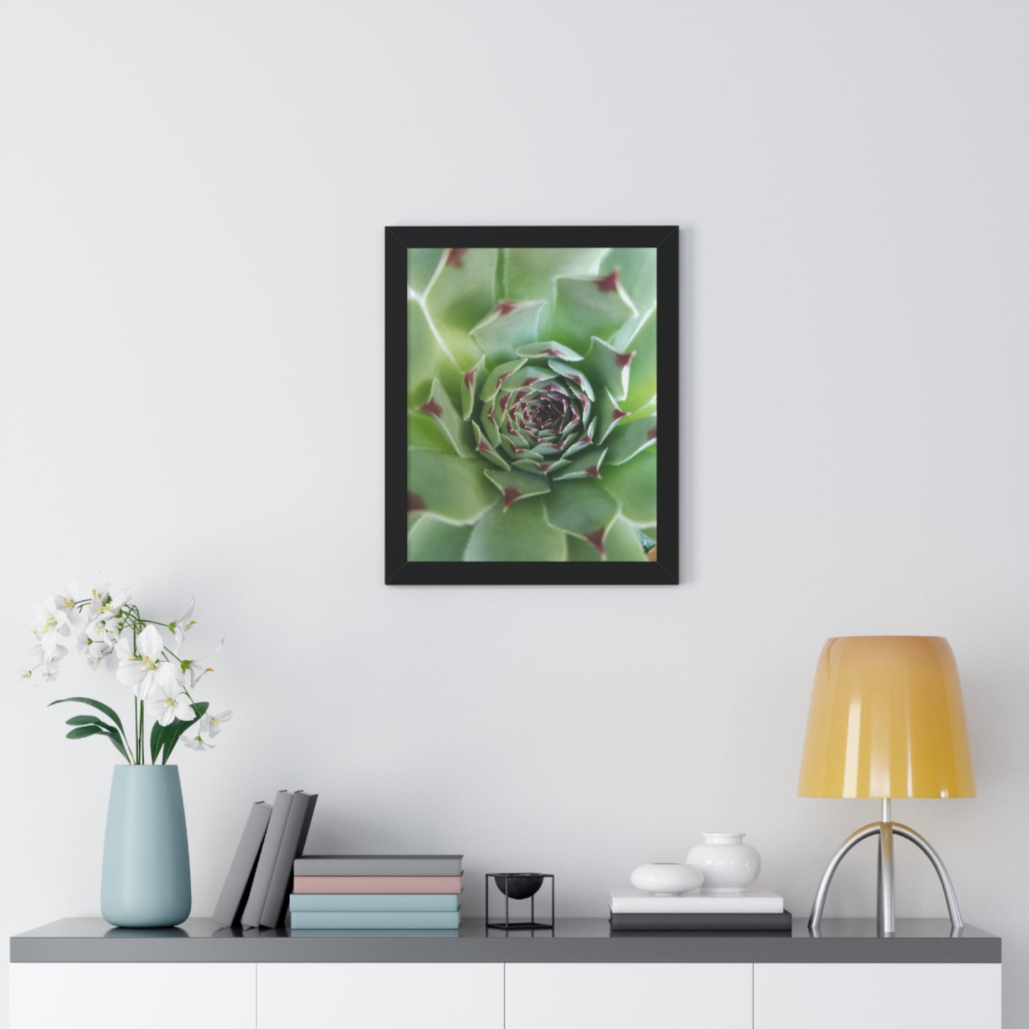 Pale Green Spiky Succulent Framed Print – Minimalist Botanical Wall Art for Desert-Inspired Interiors