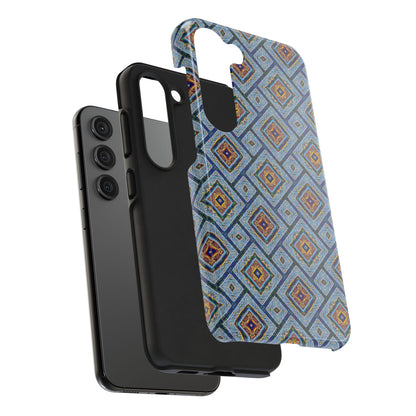 Blue Fusion Tiling Tough Case – Blue Geometric Phone Case, Modern Diamond Pattern Cover, Abstract Tile Design
