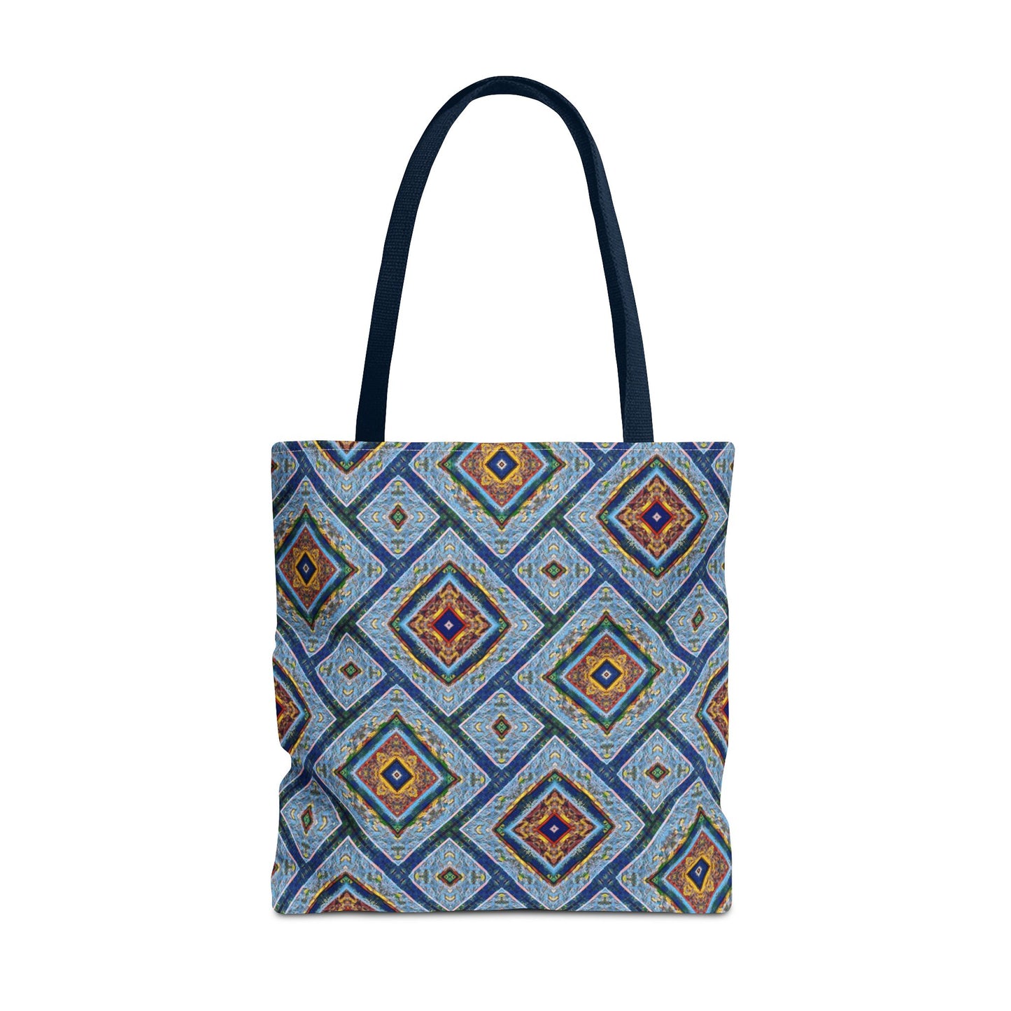 Blue Fusion Tiling Tote Bag – Blue Geometric Canvas, Modern Tile Pattern, Diamond Design Everyday Bag