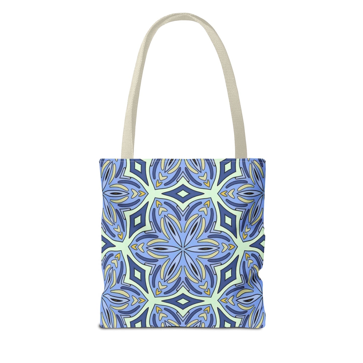 Pale Cornflower Blue and Yellow Tote Bag – Geometric Floral Pattern Reusable Shopping Bag for Everyday Use