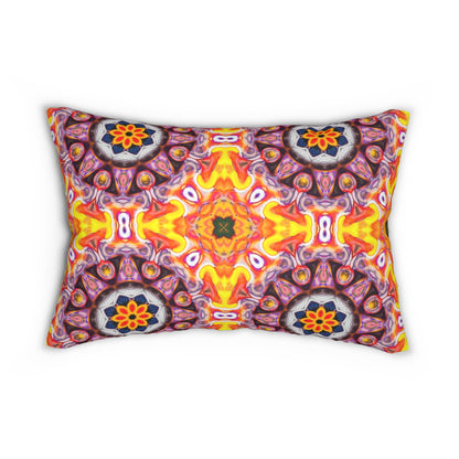 Kaleidoscope Mandala Lumbar Pillow – Vibrant Boho Decorative Cushion in Orange, Yellow & Purple for Eclectic Home Decor