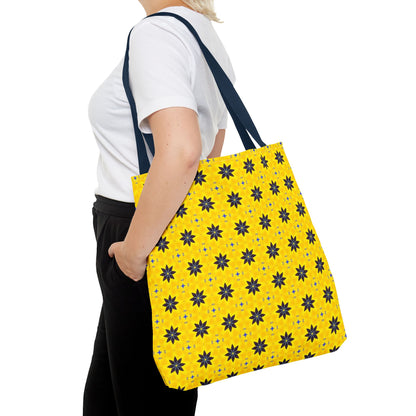 Navy Blue Flowers Tote Bag – Bold Floral Canvas Tote for Boho Chic Style