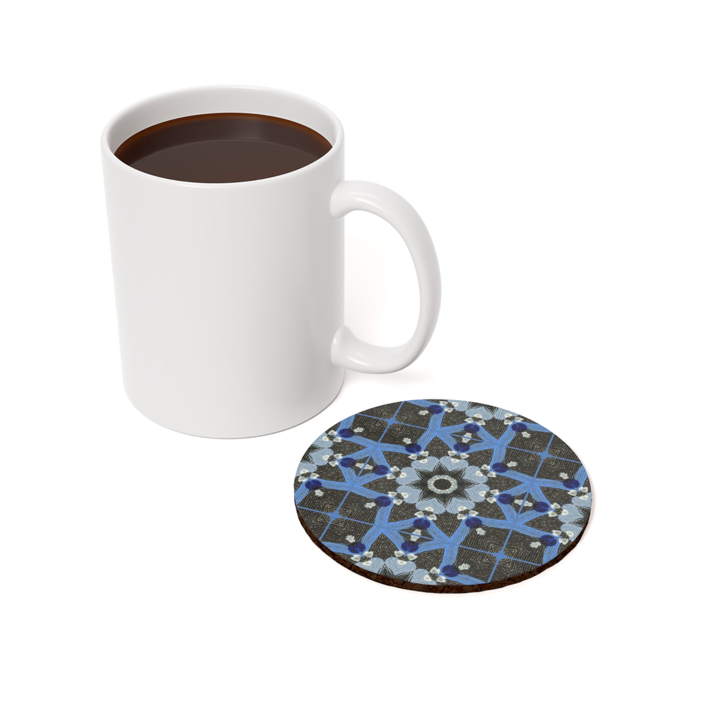 Blue Quilt Pattern Coaster – Quilted Patchwork Drink Coaster, Vintage Tile Cotton Table Accent