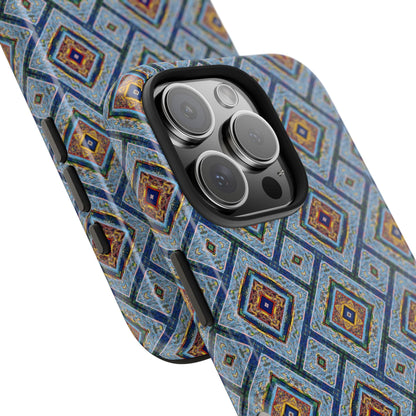 Blue Fusion Tiling Tough Case – Blue Geometric Phone Case, Modern Diamond Pattern Cover, Abstract Tile Design