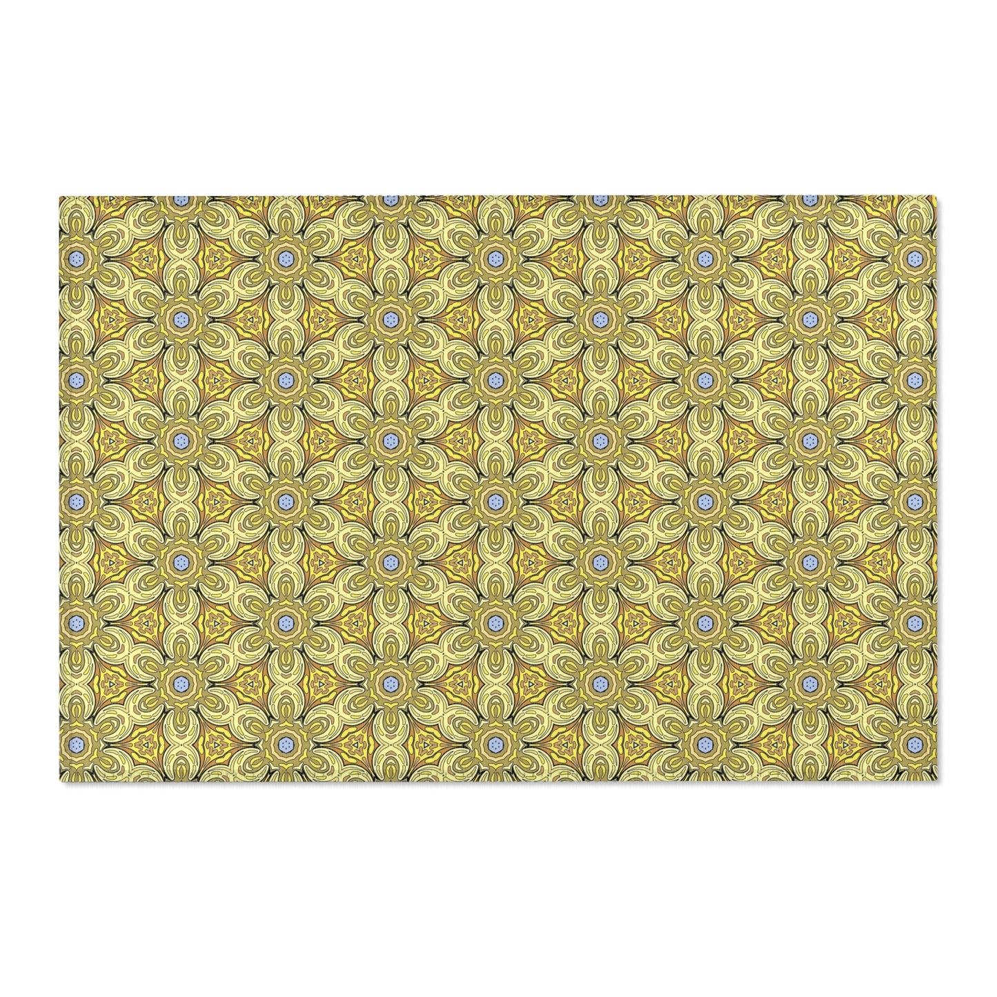 Retro Yellow Flowers Area Rug – Colorful Geometric Floral Rug for Modern Home Decor