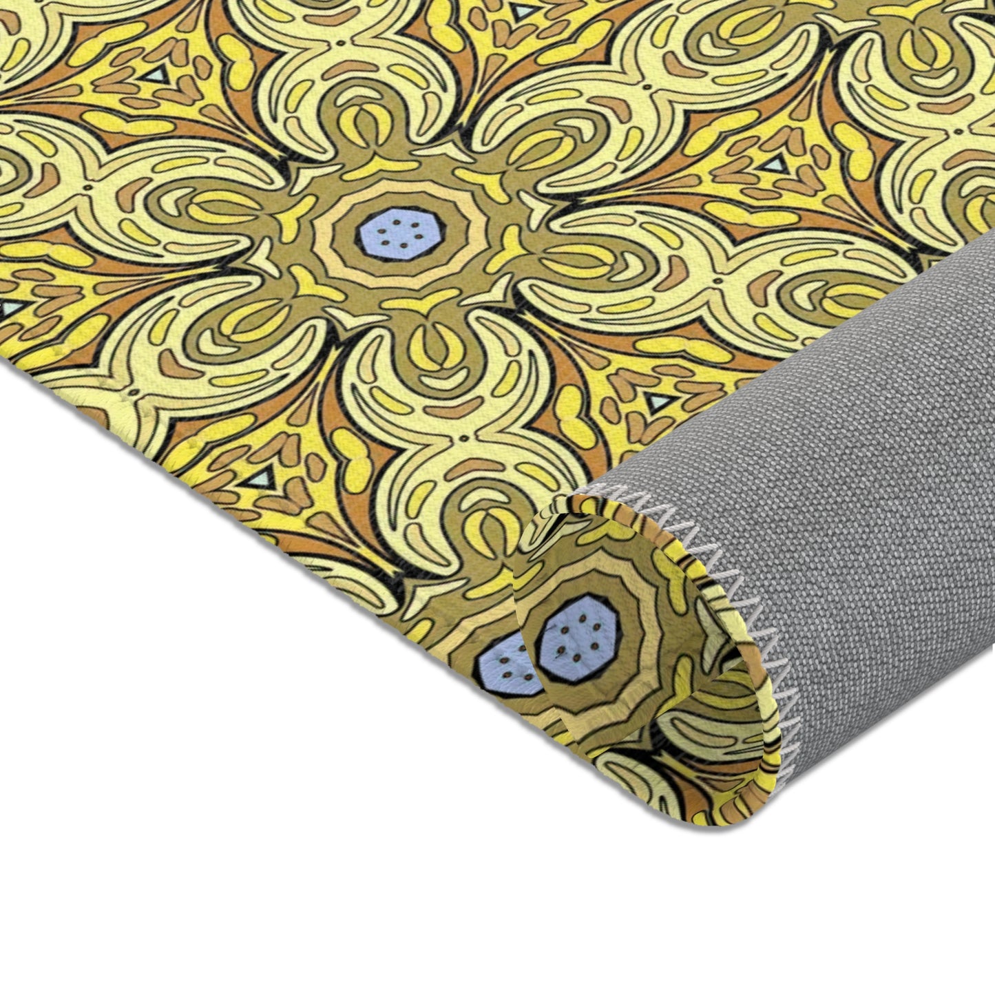 Retro Yellow Flowers Area Rug – Colorful Geometric Floral Rug for Modern Home Decor