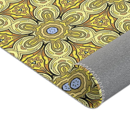 Retro Yellow Flowers Area Rug – Colorful Geometric Floral Rug for Modern Home Decor