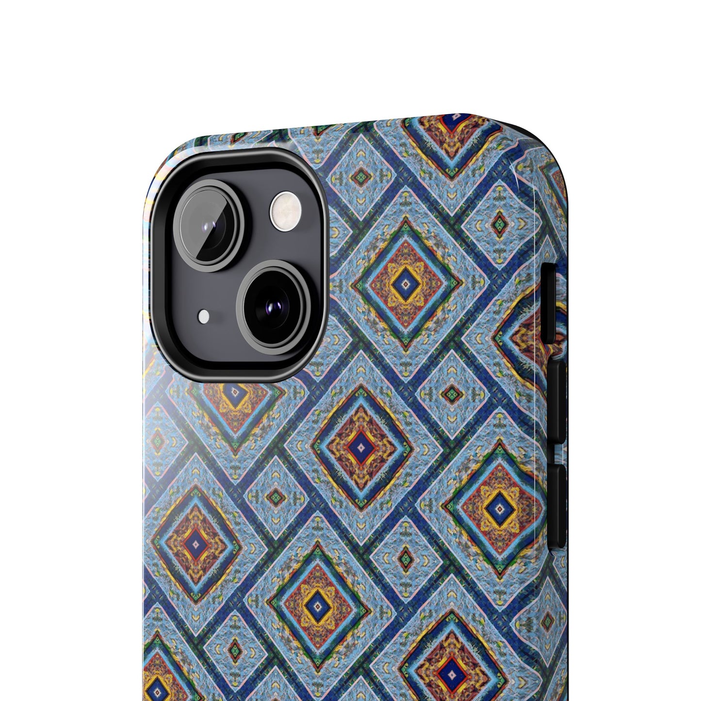 Blue Fusion Tiling Tough Case – Blue Geometric Phone Case, Modern Diamond Pattern Cover, Abstract Tile Design