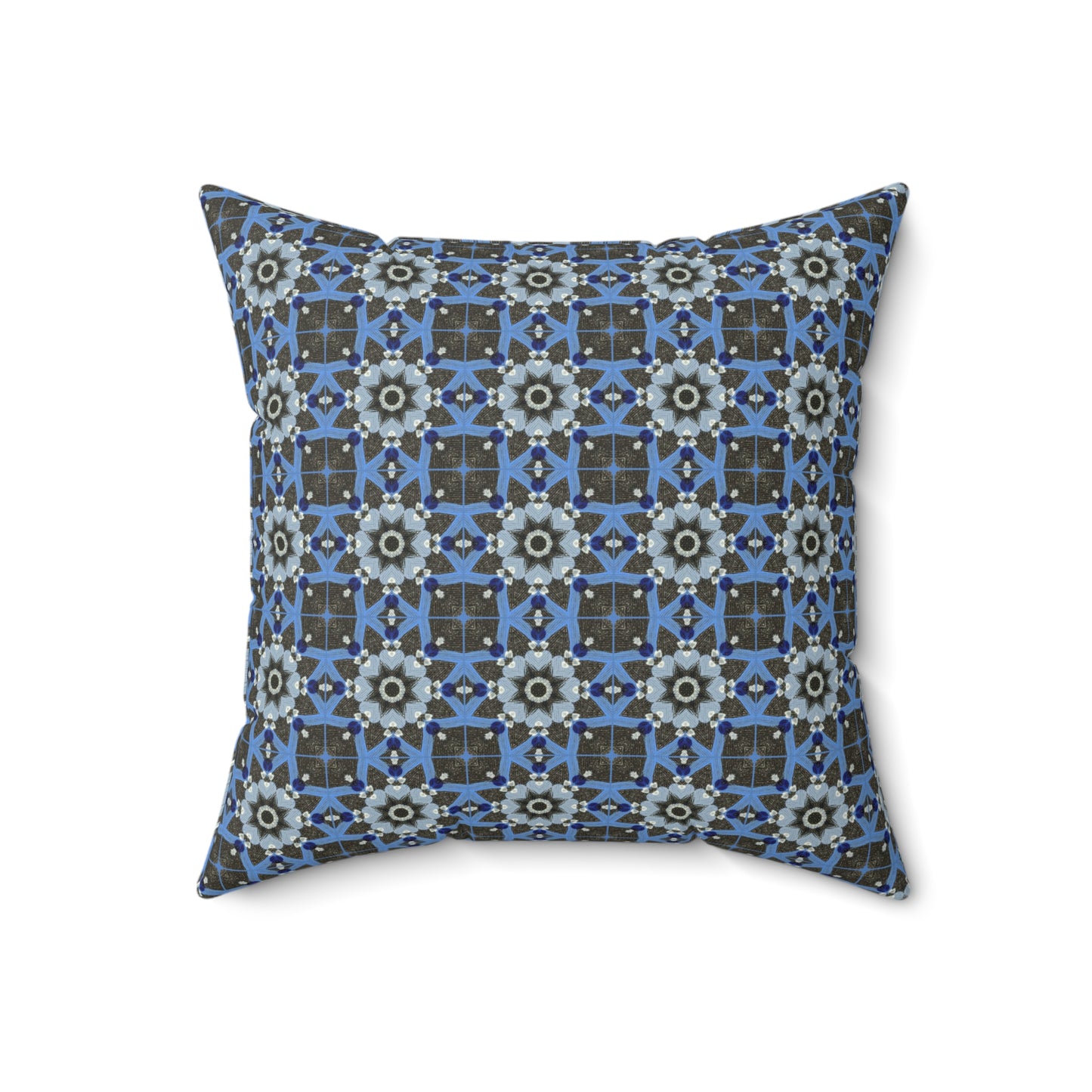 Blue Quilt Pattern Decorative Square Pillow – Colorful Geometric Throw Pillow for Living Room or Bedroom