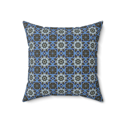 Blue Quilt Pattern Decorative Square Pillow – Colorful Geometric Throw Pillow for Living Room or Bedroom