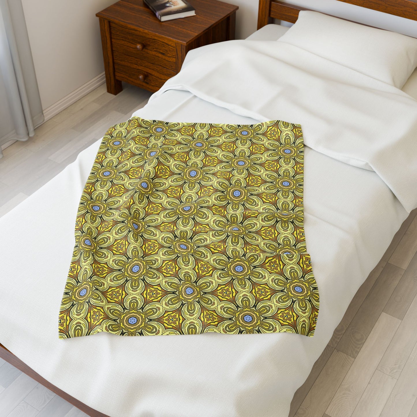 Retro Yellow Flowers Velveteen Blanket – Soft Geometric Floral Throw for Living Room & Bedroom