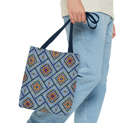 Blue Fusion Tiling Tote Bag – Blue Geometric Canvas, Modern Tile Pattern, Diamond Design Everyday Bag