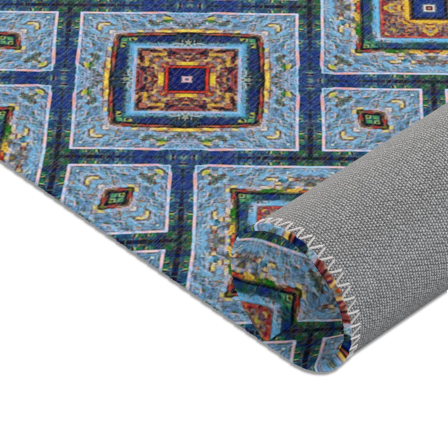 Blue Fusion Tiling Area Rug – Blue Geometric Home Decor, Modern Tile Pattern, Diamond Design Accent Rug