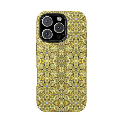 Retro Yellow Flowers Pattern Phone Case – Vibrant Geometric Floral Design for iPhone & Samsung