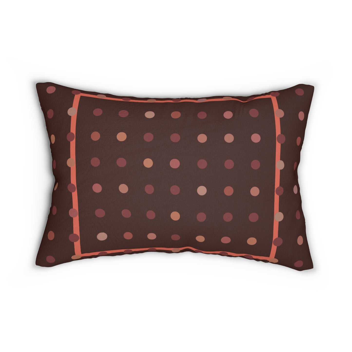 Retro Burgundy Polka Dot Lumbar Pillow – Warm Earth Tone Throw Cushion with Border for Fall or Mid-Century Decor