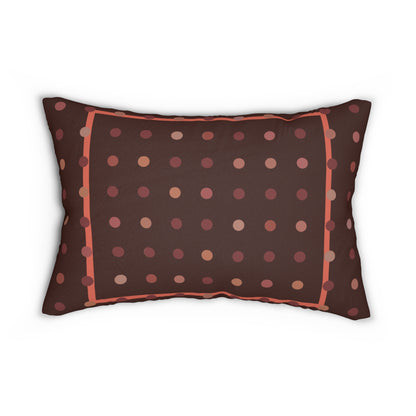 Retro Burgundy Polka Dot Lumbar Pillow – Warm Earth Tone Throw Cushion with Border for Fall or Mid-Century Decor