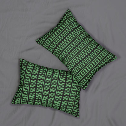 Black and Green Tribal Triangle Lumbar Pillow – Boho Geometric Accent Cushion for Fall or Housewarming Decor