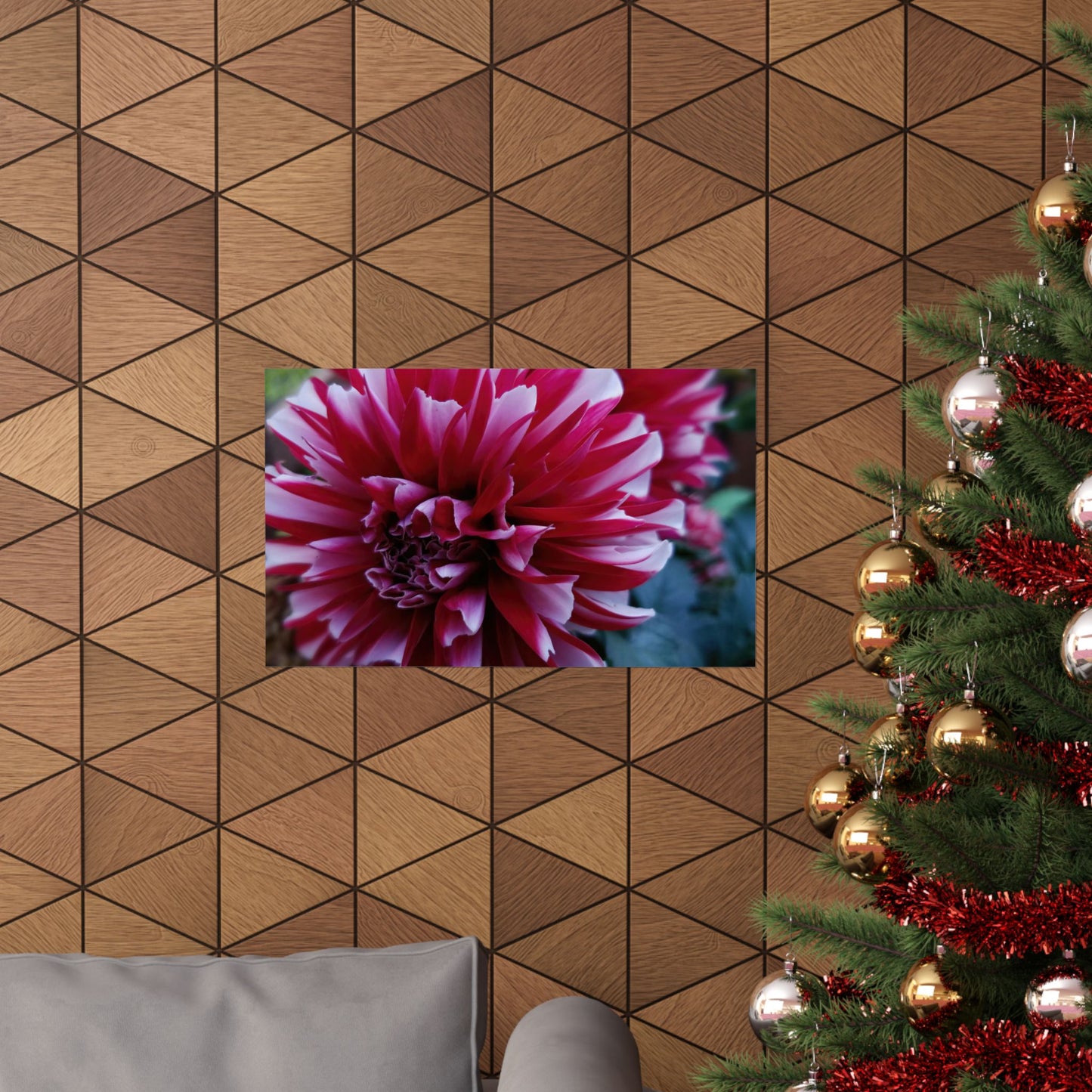 Red and White Dahlia Wall Poster – Botanical Floral Art Print, Cottagecore Summer Bloom Decor