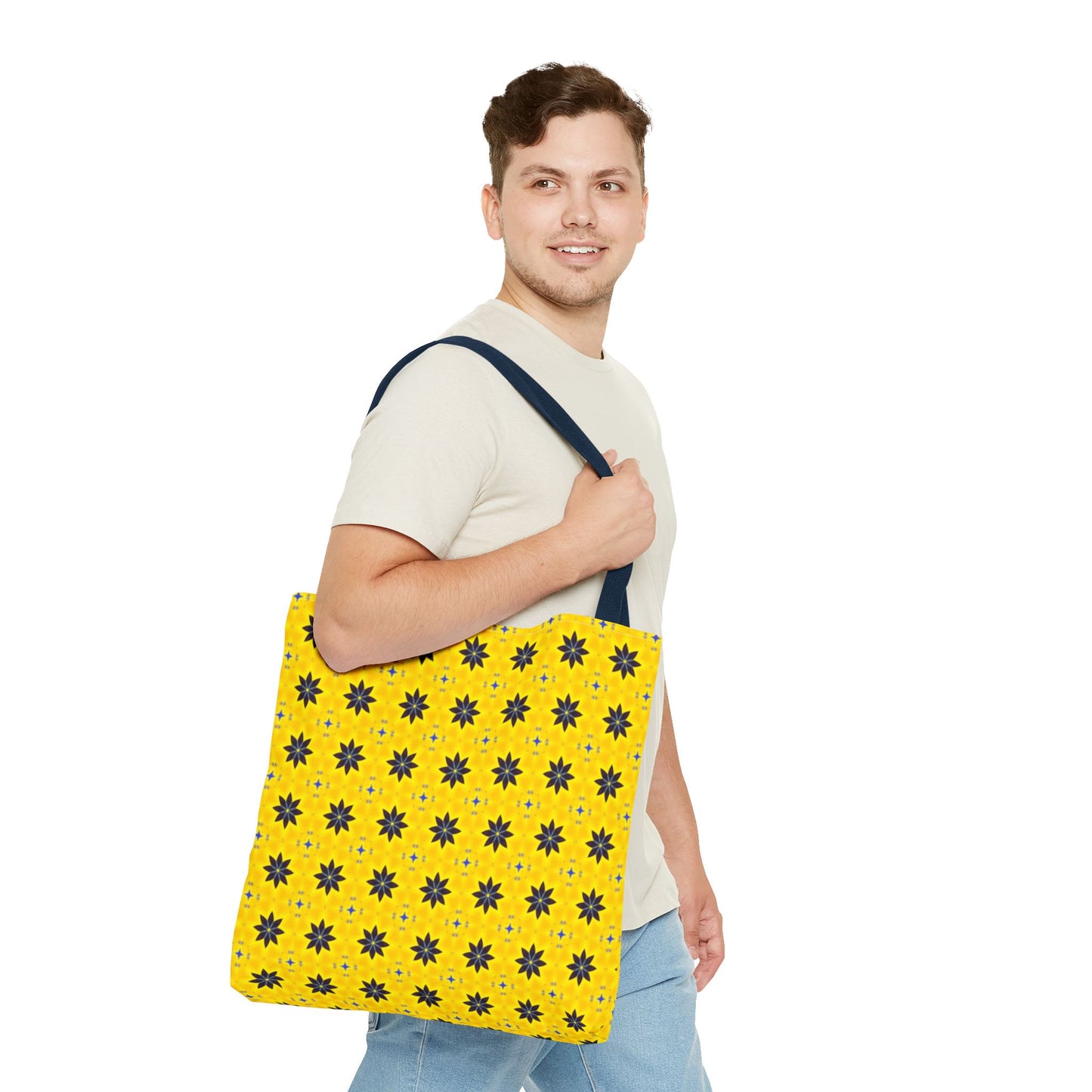 Navy Blue Flowers Tote Bag – Bold Floral Canvas Tote for Boho Chic Style
