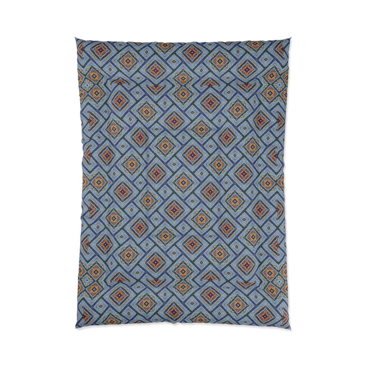 Blue Fusion Tiling Comforter – Blue Geometric Bedding, Modern Tile Pattern, Diamond Design Comforter for Bedroom