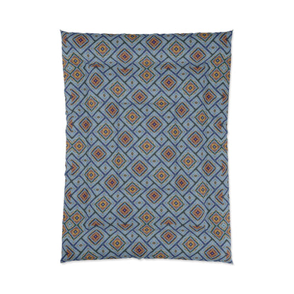 Blue Fusion Tiling Comforter – Blue Geometric Bedding, Modern Tile Pattern, Diamond Design Comforter for Bedroom