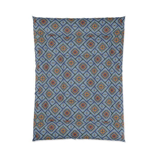 Blue Fusion Tiling Comforter – Blue Geometric Bedding, Modern Tile Pattern, Diamond Design Comforter for Bedroom