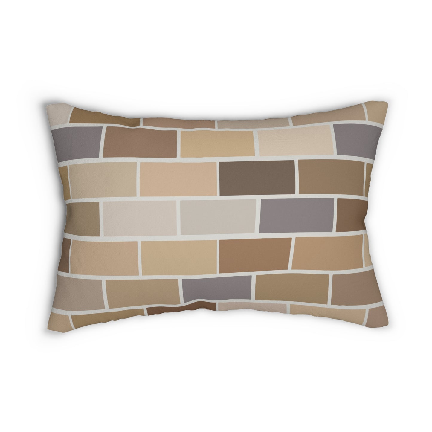 Neutral Brick Pattern Lumbar Pillow – Earth Tone Mosaic Cushion for Rustic Modern or Farmhouse Decor